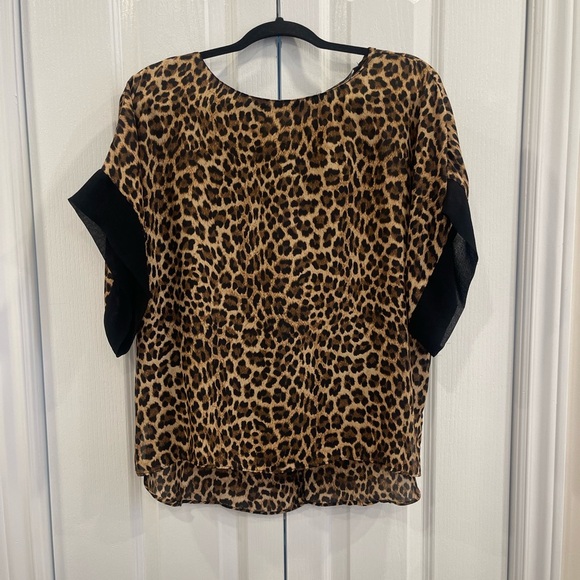 Zara Sheer Chiffon Leopard Print Top Tshirt Animal Print Size L - Picture 1 of 4
